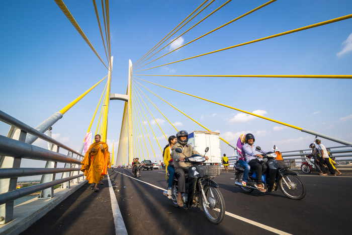 Tsubasa Bridge in Prey Veng Province provides a safer, climate-resilient, and cost-effective provincial road network with all-year access to markets and other social services. GMS File Photo